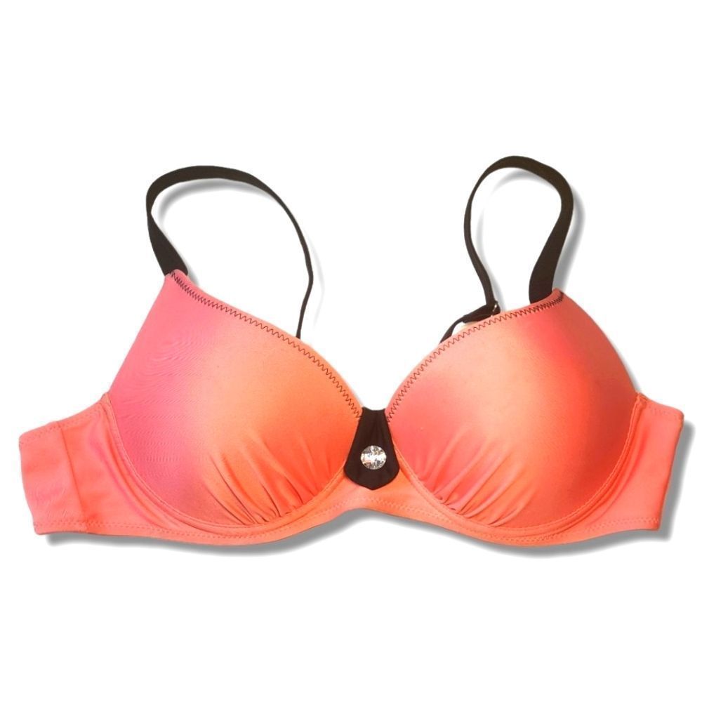 Coral/Black Push Up Style Bikini Top size XL